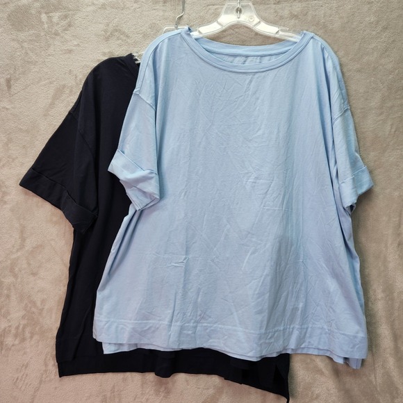 LOGO Lori Goldstein Womens Plus 1X Blue Midnight Elbow Sleeve Top Set A689511 - Picture 3 of 7